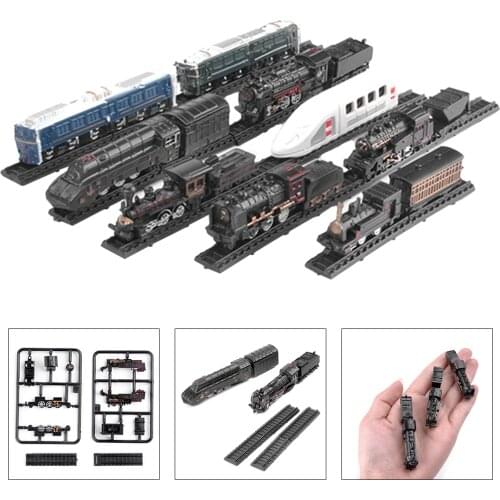 9 Pieces 1/1200 Scale Assembly Model Train Toys Mini Plastic Lotomotive Carriage Train for Kids 4 Years Old and Up