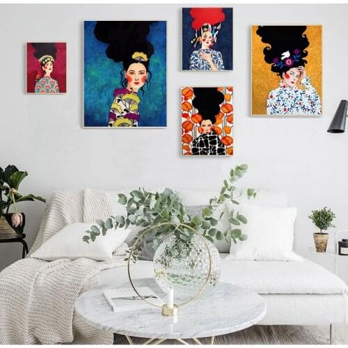 Abstract Girl Hair Flower Bird Wall Art Canvas Painting Nordic Posters And Prints Vintage Wall Pictures For Living Room Decor