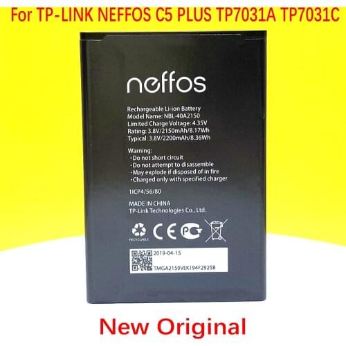 2150mAh NBL-40A2150 Battery For TP-LINK NEFFOS C5 PLUS TP7031A TP7031C Mobile Phone NEW Original 2400mAh Battery In Stock