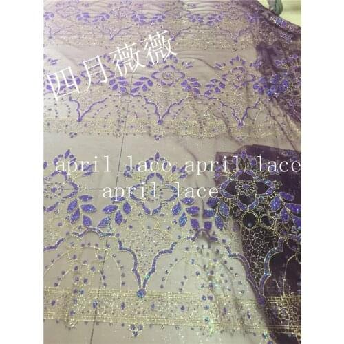 Aq002 # 5 yards purple gold dobby sexy design glued glitter net tulle mesh sugar lace for wedding/party/lady dress