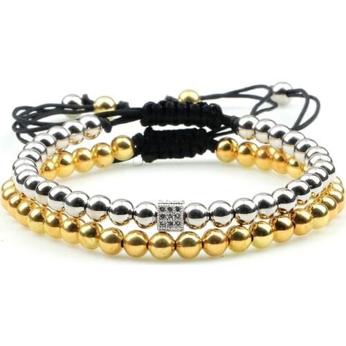 2Pcs/Set Men Women Simple Handmade 5mm Copper Beads Bracelets&Bangles Adjustable Macrame Weave Jewelry Friendship Gifts Bileklik