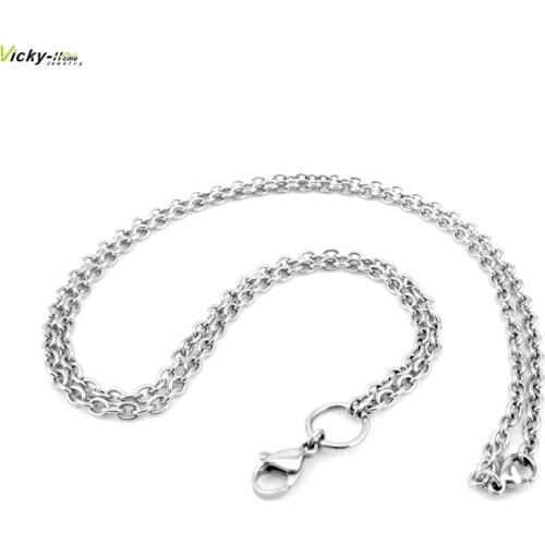 10pcs 24'' 3mm steel color 3mm O chain stainless steel with 2pcs lobster clasp 24'' 3mm flat cable O jumpring