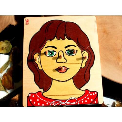 Wooden Puzzle Toy Montesorri Girl and Boy Face Figure Early Education Toddler Babies Color Shape Learning Part Gift for Kids