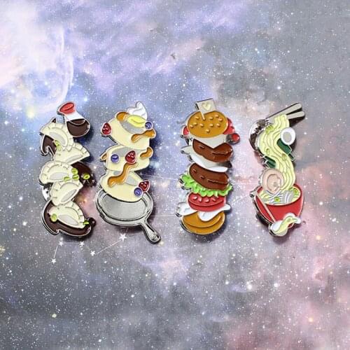 Cute Food Chinese food Enamel Brooch Dumplings hamburger bread noodle Pizza Pins Brooches Badges For Friends Wholesale Jewelry