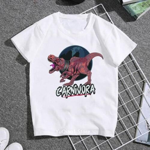 Kids Clothes Boys Summer Top Horror Dinosaur Print Childrens Clothing Teen Youth White Short Sleeve Cotton T-Shirt 3 To 13 Year