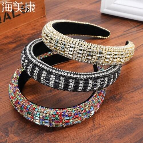 Haimeikang Baroque Diamond Hair Bands For Women Luxury Pearl Broadside Headband Delicate Girl Hair Hoop Hair Accessories