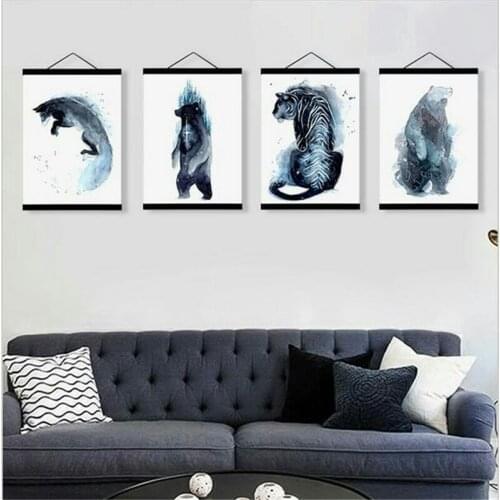 Watercolor Style Painting Bear Fox Tiger Indigo Canvas Painting Wall Pictures for Living Room Nordic Garden Decoration Ghost