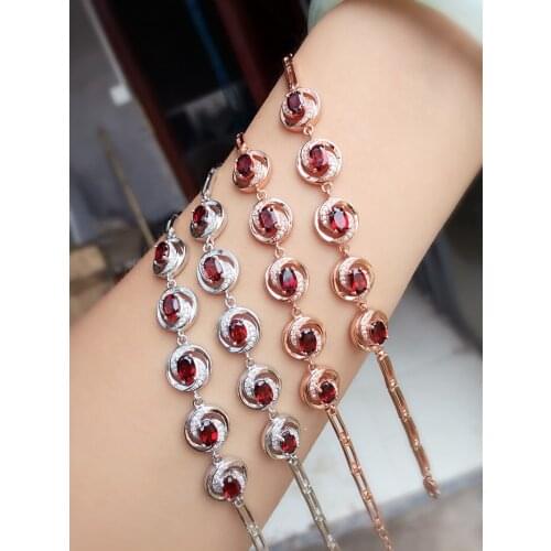 KJJEAXCMY Fine jewelry 925 silver inlaid Natural Garnet Bracelet wholesale a woman