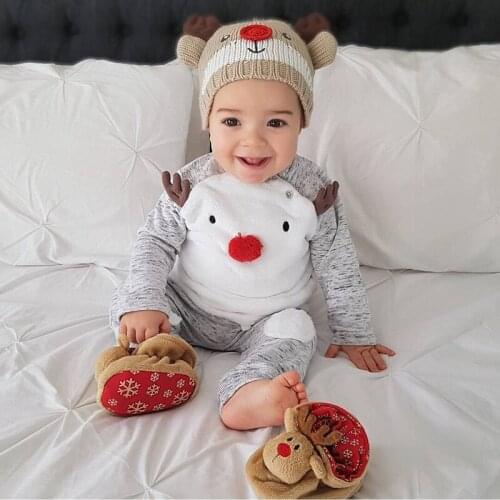 Baby Christmas clothing set Newborn Infant Girls Boy Deer ear Striped Blouse Tops+ Long Pants Outfits Toddler Clothes Sets Suits