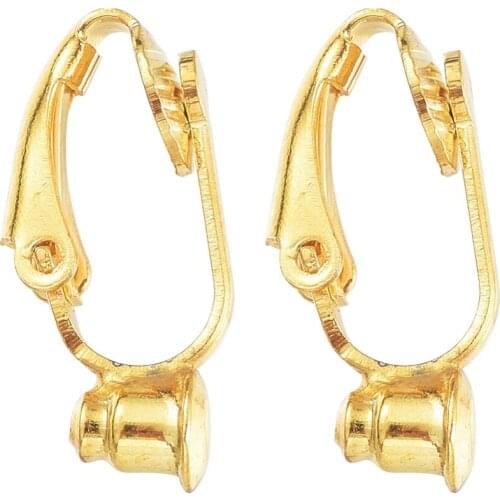 Pandahall 10pcs/lot Brass Clip-on Earring Components Golden Silver Color Jewelry Findings Nickel Free about 19x6x9mm Hole: 1mm