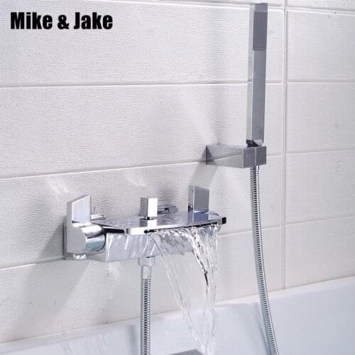 Copper bathtub faucet wall-mounted waterfall mixing valve chrome bathtub side waterfall shower shower cold and hot bath faucet