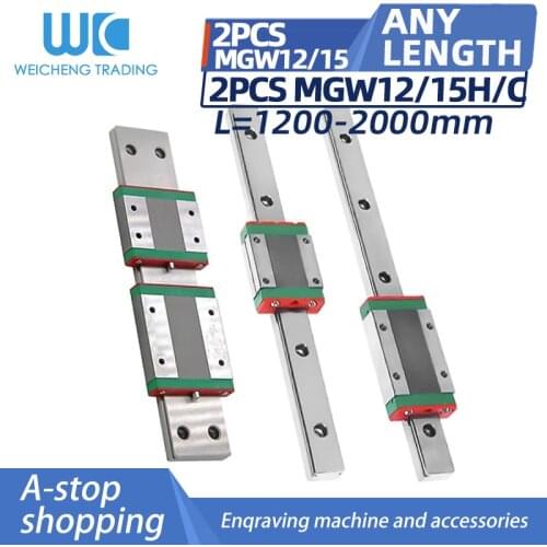 2pc of miniature linear guide linear slide MGW12/15 + slide 12C/H 15C/H 15C/H the length is 1200-2000mm slide rail combination