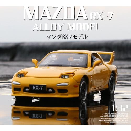 1/32 Mazda RX7 Car Model Toy Alloy Die Cast Sport Car With 4 Doors Opened Pull Back Light Metal Model Childrens Toy Collections