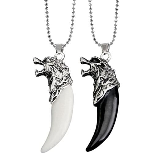 Trendy Cool Men Metal Wolf Head Pendant Punk Beast Tooth Necklace Gothic Jewelry Sweater Chain Gift
