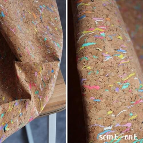 Natural Cork PU Leather Irregular Color Lines Imitate Wood Texture DIY Patches Coaster Decor Bags Coat Clothes Designer Fabric