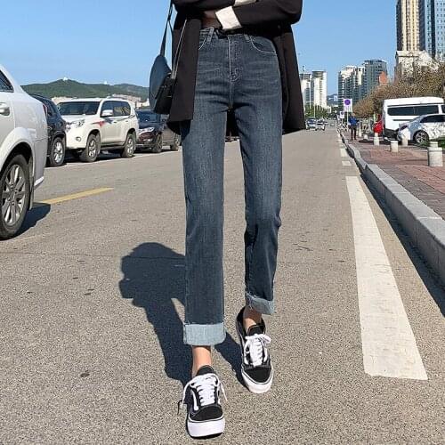 2020 New Fashion High Waist Boyfriend Jeans Woman Casual Straight Jean For Women Denim Trousers Dark grey