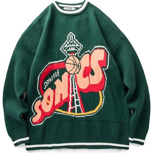 2021 autumn and winter new American college style striped round neck pullover retro sweater