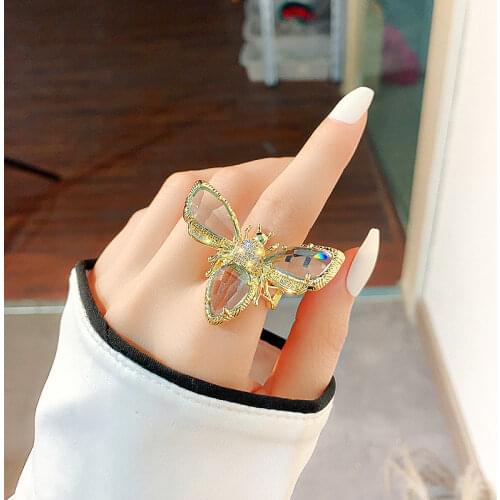 Shiny Side New Fashion Brand Jewelry Crystal Bee Party Rings for Women Gift Engagement Insect Rings