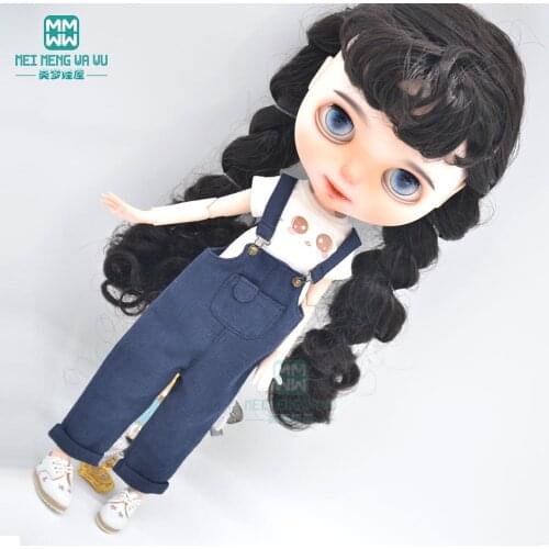 Blyth Doll Clothes fashion plaid shirt, casual overalls, T-shirt for Blyth Azone OB23 OB24 1/6 doll accessories