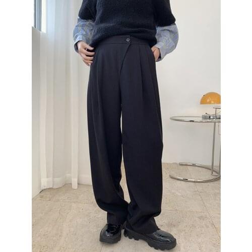 Autumn and winter womens pants casual solid color high waist wide-leg pants