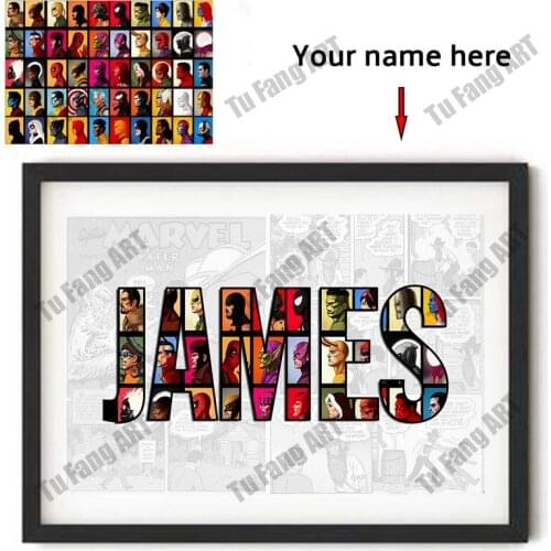 Personalised Anime Poster AVENGERS NAME Word Canvas Painting Wall Art Print MARVEL Character Superhero Hero Gift Home Decor