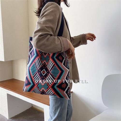 Bohemia Casual Classic Canvas Girls Wool Knitting Bag Cotton Cloth Shoulder Women‘s Bags Lovely Student Handbag Lady Messenger