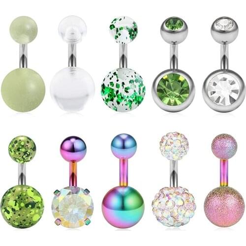 Ruifan 14G 6mm 1/4 Inch 316L Surgical Steel CZ Short Belly Earring Navel Button Rings 3-10PCS
