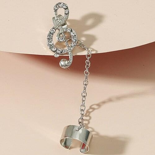 1Pc Long Tassel Chain Clip Earrings Gold Silver Color Musical Note Pierced Earrings Ear Cuff Ear Hook Punk Jewelry for Women