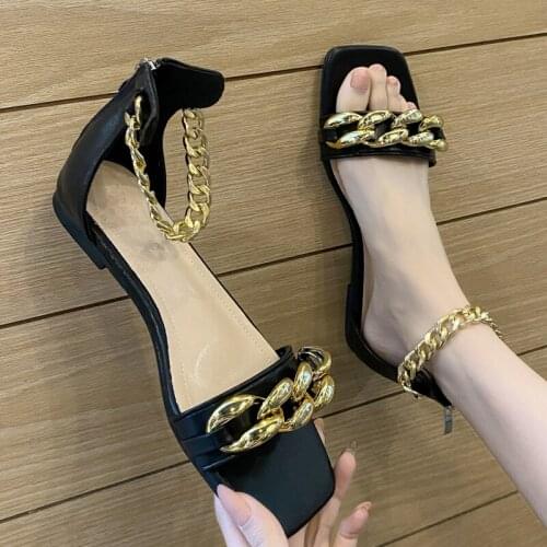 Women 2021 Summer New Sandals Slippers Female Flat Sexy Chain Decoration Flip Flops Ladies Soft Slides