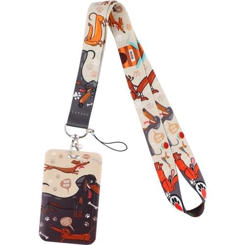 Flyingbee X2264 Funny Dog Dachshund Personality ID Card Holder Bus Card Holder Staff Card Lanyard For Keys Phone DIY Hang Rope