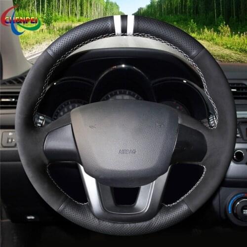 DIY Hand-stitched Non-slip Black Leather Car Steering Wheel Cover For Kia K2 2010-2016 Rio 2011-2016 Car Interior Decoration