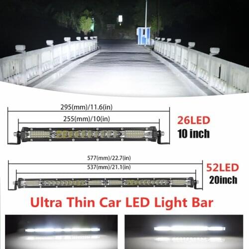 Slim LED Light Bar Single Row 10" 20" 130W 260W led bar 12v 24v running lights for cars ATV SUV 4X4 Off Road LED Work Light Lamp