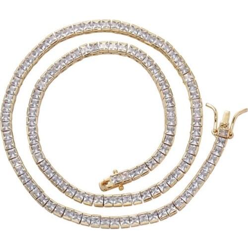 Hip Hop 3*3mm Square CZ Stone Bling Iced Out Tennis Link Chain Chokers Necklaces for Men Women Rapper Jewelry Drop Shipping