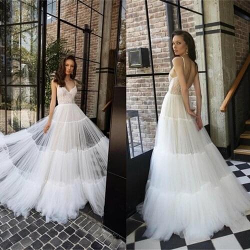 2020 Gorgeous Lace Wedding Dresses Spaghetti Straps Aplliques Bohemian Wedding Gowns Custom Made Plus Size A Line Bridal Dress