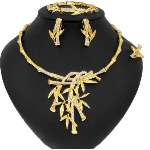 Yulaili Fashion Bridal Jewelry Sets Crystal Necklace Bangle Ring Luxury Wedding Earrings Dubai Gold Jewelry Sets for Womens Gift
