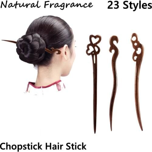 1PC Retro Style Sandalwood Handmade Black Wood Carved Tapered Hair Stick Chopstick Hairpin Women Styling Hair Accessories Tools