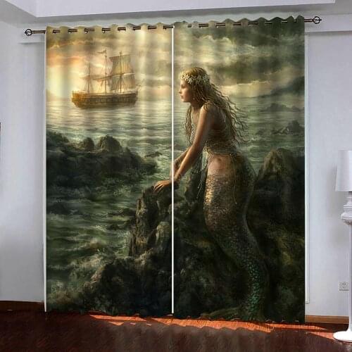 Blackout curtains for living room Beautiful angel with seaside scenery 3D Window Curtain Luxury Bedroom Drapes