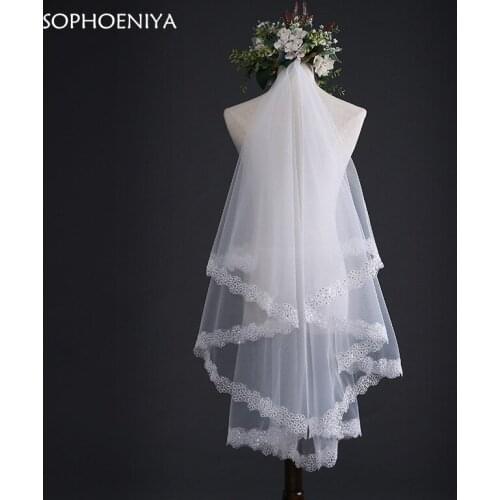 In stock Ivory bridal veil 2020 Lace edge Cheap Wedding veils welon slubny sluier Sexy wedding accessories mantillas