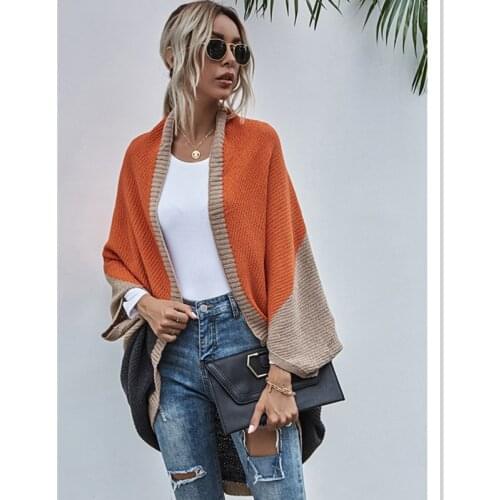 Womens Cardigan Knitted Patchwork Solid Color Fashion Sweater Coat Autumn Long Sleeve Casual Loose Knitwear Ladies Cardigans