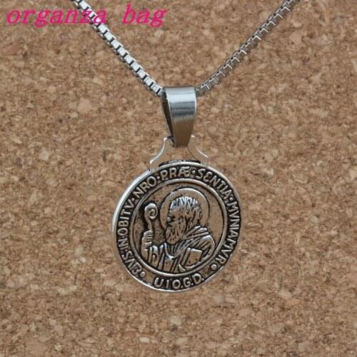10pcs Zinc Alloy Saint Benedict Da Norcia Medal Cross Patron Charm Pendant Necklaces 24 Inches Chains Jewelry DIY A-241d