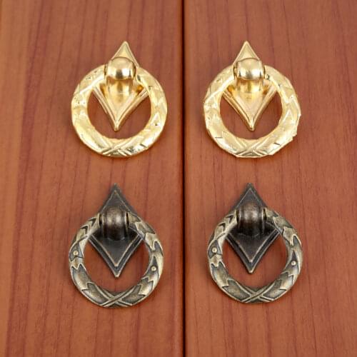 2sets Ring Knobs Antique Bronze/Gold Zinc Alloy Mini Handles Round Pulls w/screws 21x43mm Drawer Door Cabinet Bin Vintage Decor
