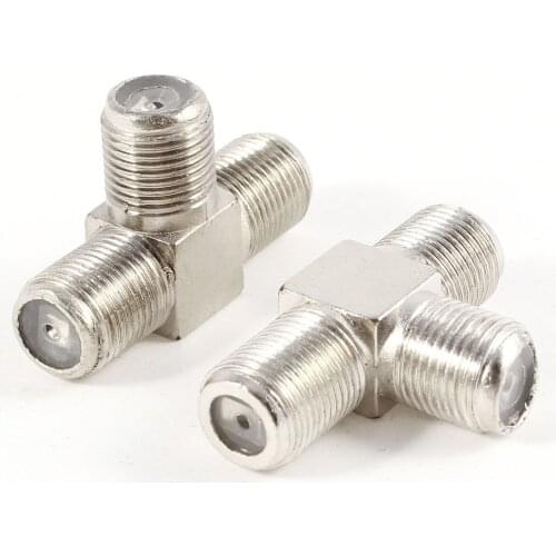2 Pcs F Type Female to Female Jack 3-Way RF Plug Adapter Connector Silver Tone Drop shipping