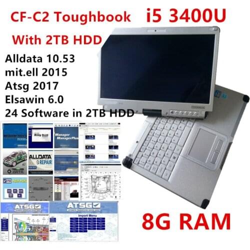2021 auto repair Software with For Panasonic CF C2 CFC2 i5 8g Toughbook Alldata 10.53 mit.chel 2015 vivid software 24 in 2TB HDD