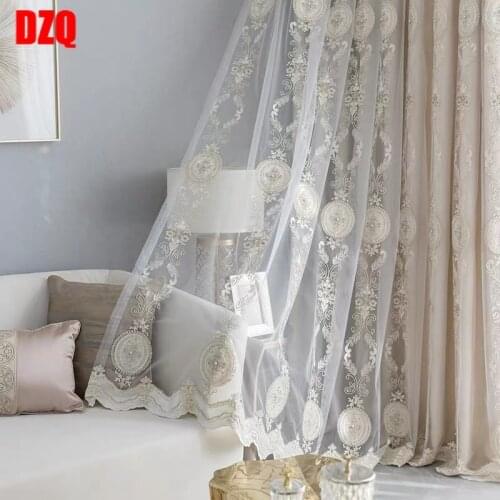 2021 New European-style curtains luxury embroidered with beads tulle curtains for living room bedroom beige blackout drapes #4