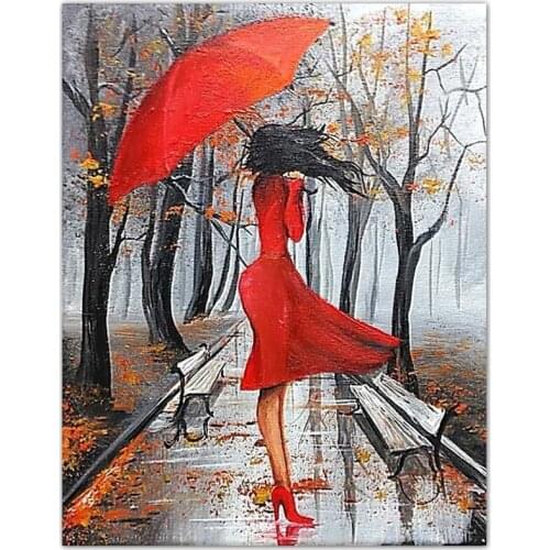 Full Squar DIY round Drill Diamond Painting Girl in the rain Diamond Embroidery Cross stitch Rhinestone Mosaic Decor Gift