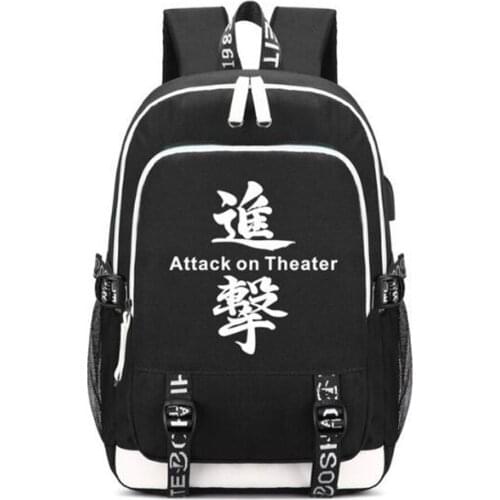 Anime Attack on Titan USB Port Backpack Bag Canvas Rucksack w/ USB Fashion Port and Lock / Headphone Book Laptop School Bag