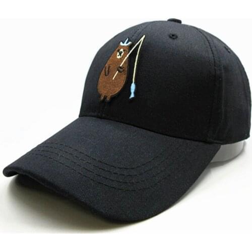 Fishing Bear Embroidery Cotton Baseball Cap Hip-hop Cap Adjustable Snapback Hats for Men and Women 121