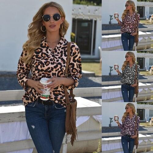Women Blouse Leopard Print V Neck Fashion Shirts Female Long Sleeve Causal Loose Office Lady Top Blusas Mujer Spring Autumn