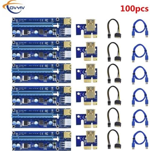Fast Shipping 100 PCS COVYIV PCIE/PCI-E Riser 009S card PCI E X16 PCI Express 009 6Pin to SATA 1X 16X USB3.0 Extender LED Mining