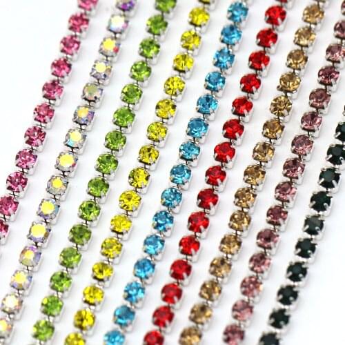 5Yard Rhinestones Chain 21 Colors Crystal Trim Sliver Cup Claw Chain Sew On Glass Rhinestones For Clothes 1.5/2/2.5/2.8/3/4MM